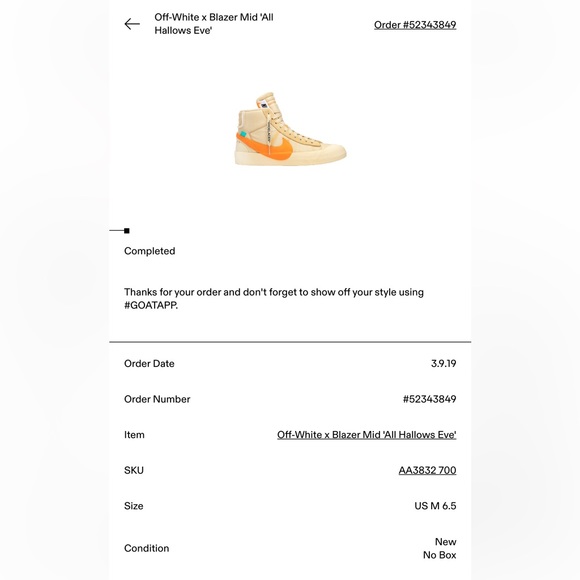 Nike Off-White Blazer Hallows Eve Sz. 6.5 - Picture 5 of 5
